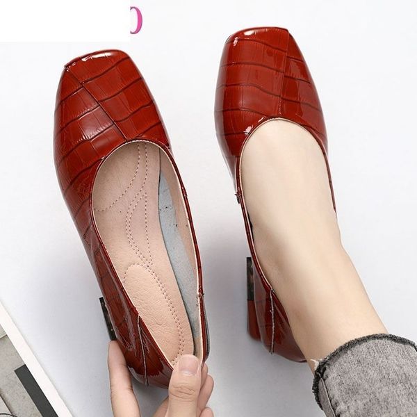 

sandals brand shoes low heel ladies pumps genuine leather square toe colorful heels party handmade women wew8, Black