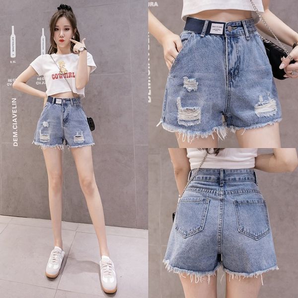 

women's shorts 2201 denim 2021 summer new loose thin net red hole a-size wide leg pants fashion, White;black