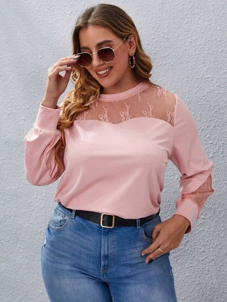 

plus contrast lace sweatshirt r1wy#, Black