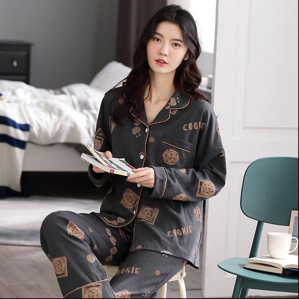 

bzel pajamas cookie print cotton women sleepwear soft home clothes pyjama femme suit large size xxxl, Black;red