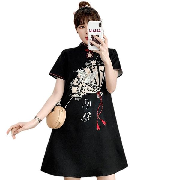 

ethnic clothing plus size 4xl black summer fashion casual party modern cheongsam dress for women short sleeve qipao traditional chinese clot, Red
