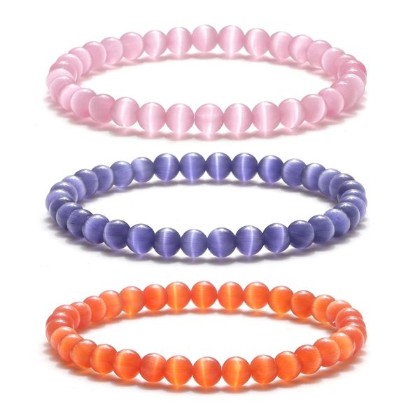 

6mm charm cat eye bracelet shiny pink natural stone elastic rope bracelets women bangles chain jewelry gift, Golden;silver