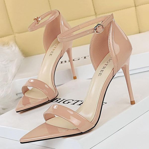 

sandals 2021 women 9.cm high heels stripper female fetish strappy nude plus size shoes lady valentine summer classic pumps, Black