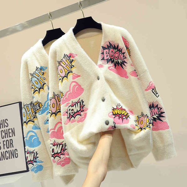 

women's jackets korean female-style cardigan, thickening, v-neck, letters, jacquard, knitting jacket, student, winter, loose nacc, Black;brown