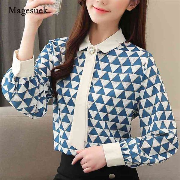 

autumn long sleeve plus size women chiffon blouse slim fit shirts blouses plaid shirt blusas 10676 210518, White