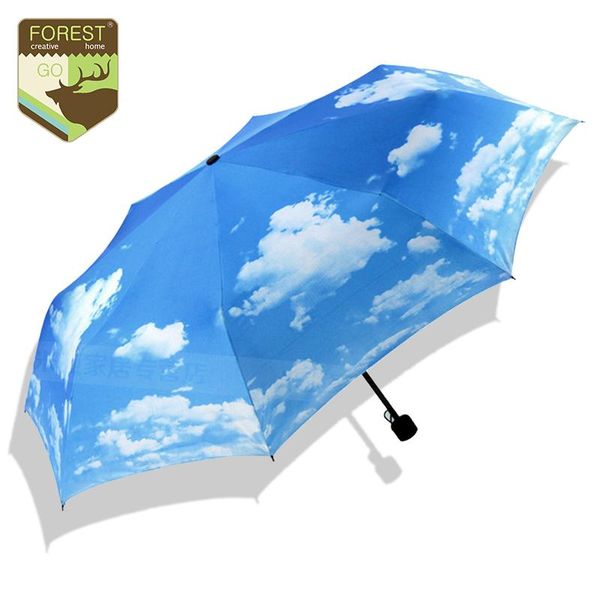 

umbrellas multi-function sunny rainy umbrella clear uv sunscreen men and women blue sky white cloud creative nylon rain gear
