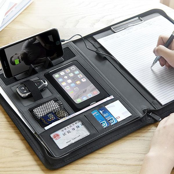 

business card files multifunctional leather file folder a4 zipper bag manager with ipad cellphone stand elastic rigid usb fasterner 1105e