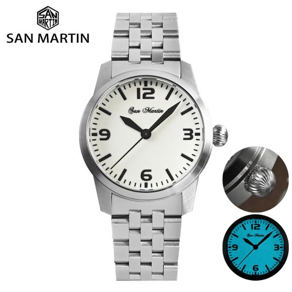 

wristwatches san martin 38mm military simple men watches yn55 automatic mechanical stainless steel bracelet 10 bar waterproof luminous, Slivery;brown