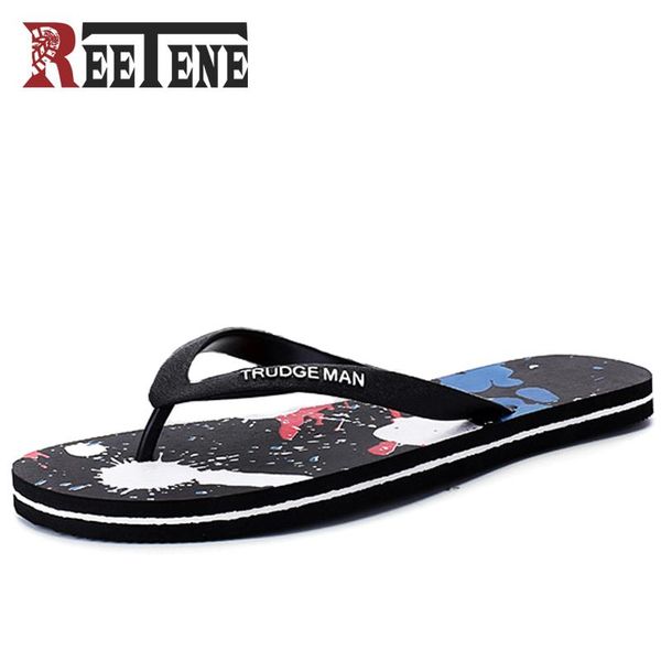 

slippers reetene plus size 39-48 men indoor for flip flops beach sandals casual summer, Black