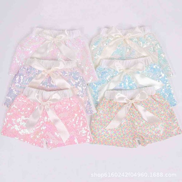 

summer candy colors girls' sequin shorts pants with bowknot baby kids fashion infant glitter bling dance boutique bow princess short ki, Black