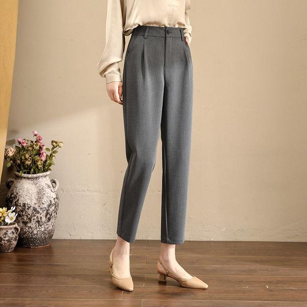

women 2021 autumn fashion soid color loose pants female pockets casual straight trousers ladies high waist harem m544 women's & capris, Black;white