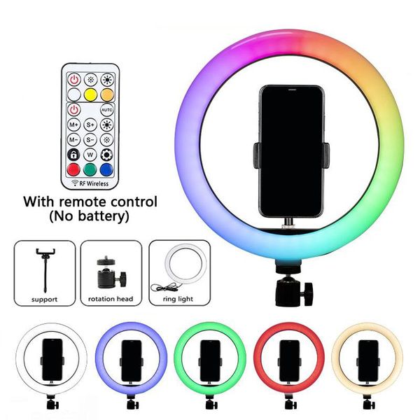 

flash heads rgb led selfie ring light with phone stand dimmable round colour lamp pography studio ringlight for vk tiktok video live