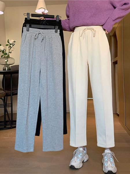 

women's pants & capris elastic waist wide leg autumn and winter korean version 2021 high thin plush thickened loose casual, Black;white