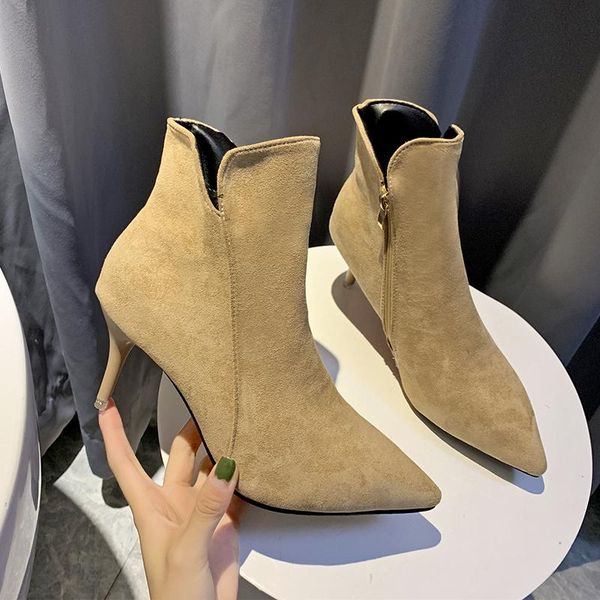 

boots plus size 33-53 nice ankle women autumn pointed toes pretty shoes woman high heels female party dress zipper boot, Black