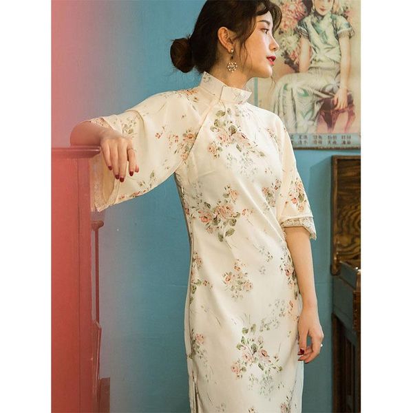 

floral cheongsam women's spring and summer fashion modified dress young girl chinese style sweet little man ethnic clothing, Red