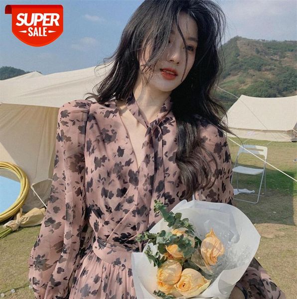 

new products leopard print ladies gentle wind floral dress women temperament waist immortal #ae0q, Black;gray