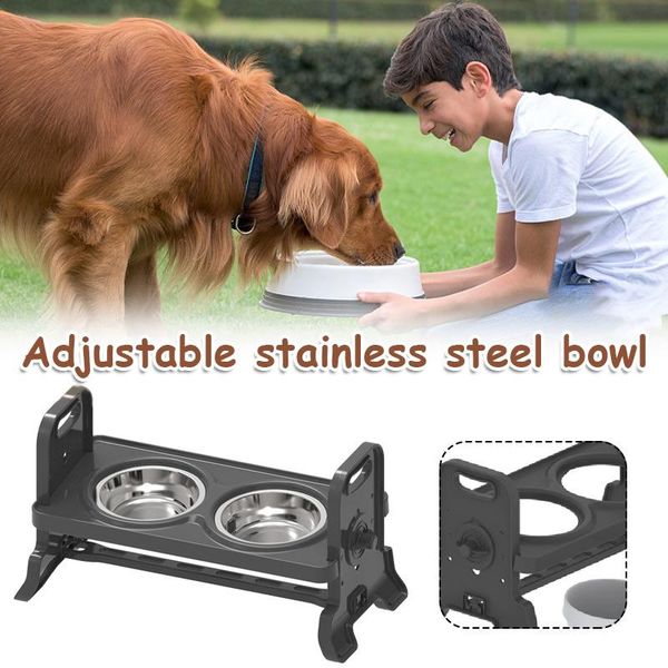 

cat bowls & feeders adjustable height double bowl rack pet supplies stainless steel tableware safe and durable hrt4