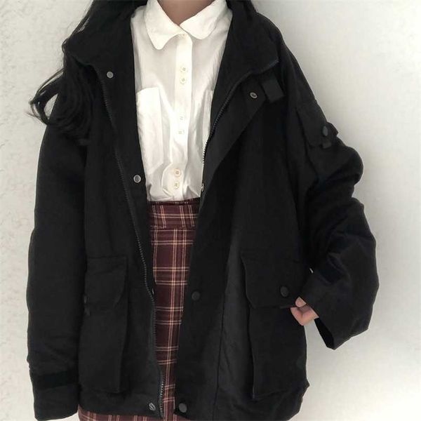 

japanese jk uniform outwear casual solid color large size autumn vintage women jacket grunge zip up streetwear coat kpop 211014, Black;brown