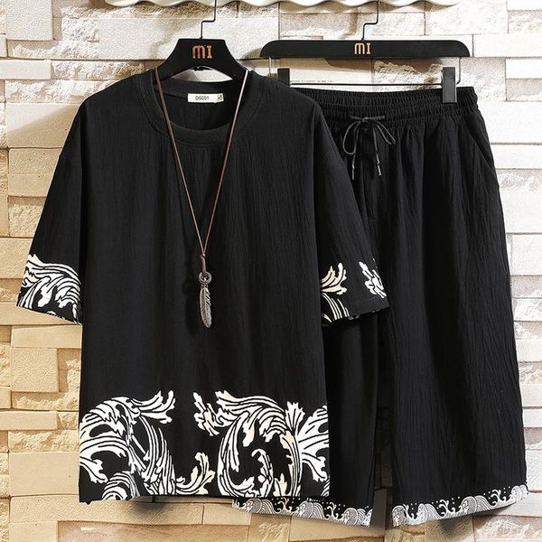 

men's tracksuits 2021 summer tracksuit luxury cotton two piece set t shirt shorts harajuku printed male sport suit, Gray