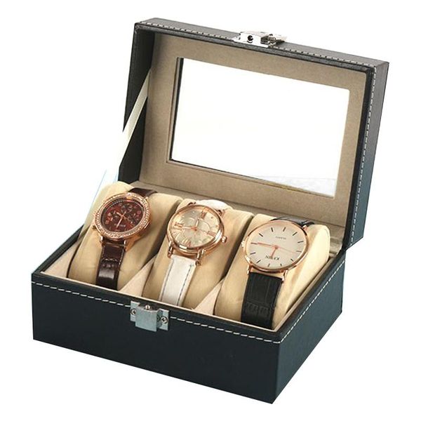 

watch boxes & cases 2/3/10 slots leather storage box organizer mechanical mens watches display holder black jewelry gift case, Black;blue