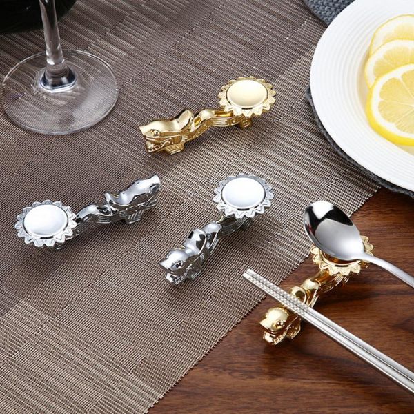 

chopsticks zinc alloy rest dragon head color stand rack spoon fork holder (golden)