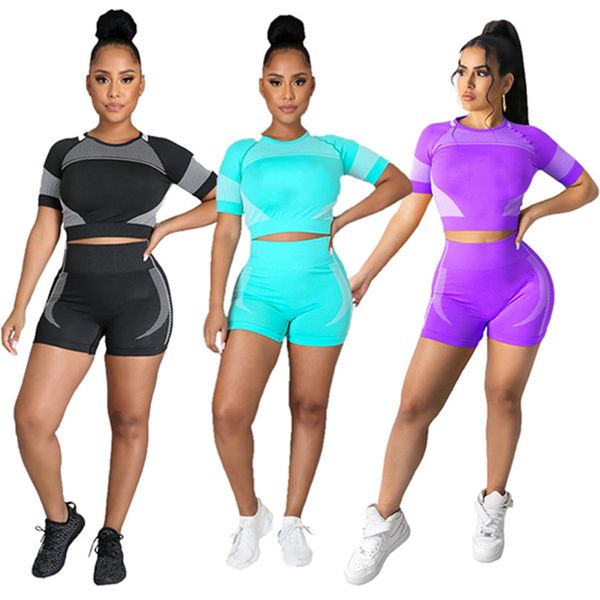 

summer tracksuits women jogger suit short sleeve t-shirts crop shorts pants two piece set plus size 2xl outfits black sports suits casual le, Gray