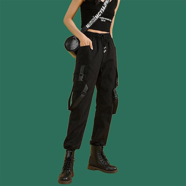 

women's pants & capris cargo women fashion harajuku black elastic high waist harem girl street wear hip hop trouser ladies outfit plus, Black;white