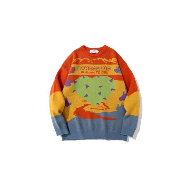 

men's sweaters hip hop sweater men streetwear knitted graffiti heart color block jumpers harajuku fashion loose casual cotton couples p, White;black