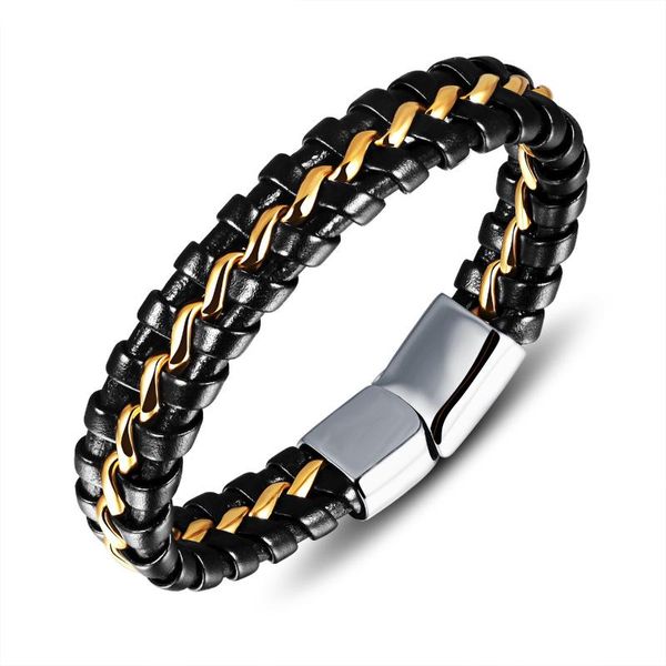 

tennis leather men's bracelet punk black and white hand woven jewelry, Golden;silver