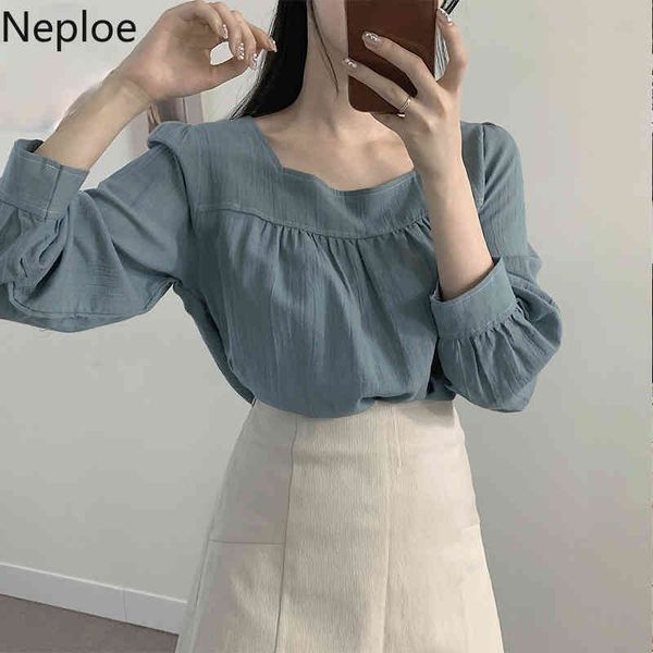 

neploe spring women suits long sleeve loose blouse high waist a-line skirts two piece sets korean elegant fashion ropa mujer 210422, White