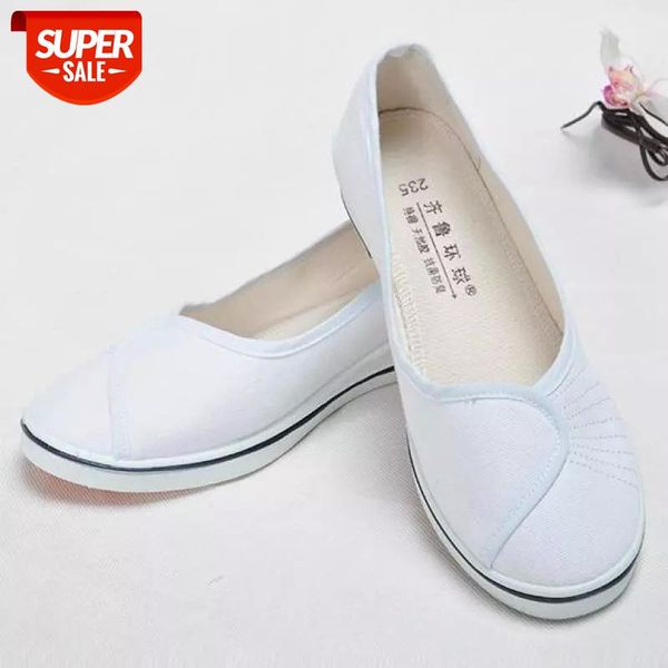 

women white canvas nurse shoes internal increase slope heel slip on casual shoe old beijing woman wedge flats breathable loafers #3m29