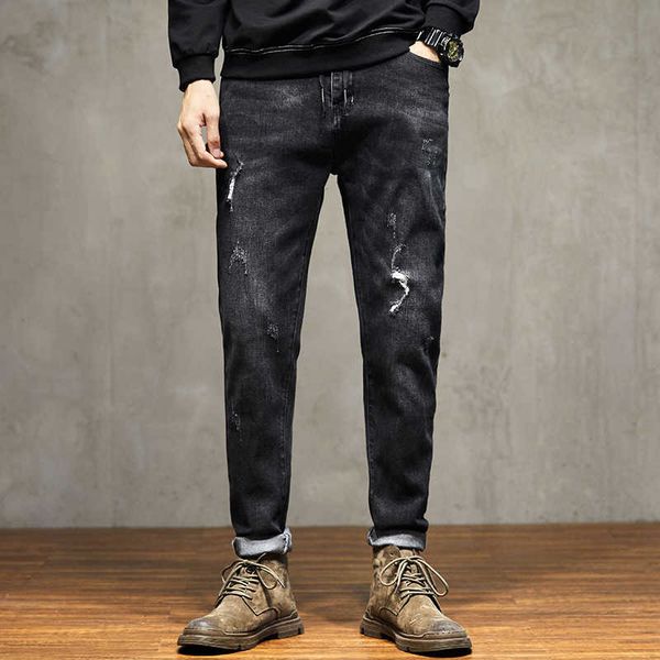 

new young men students fashion streetwear design homens demin jeans men x0621, Blue