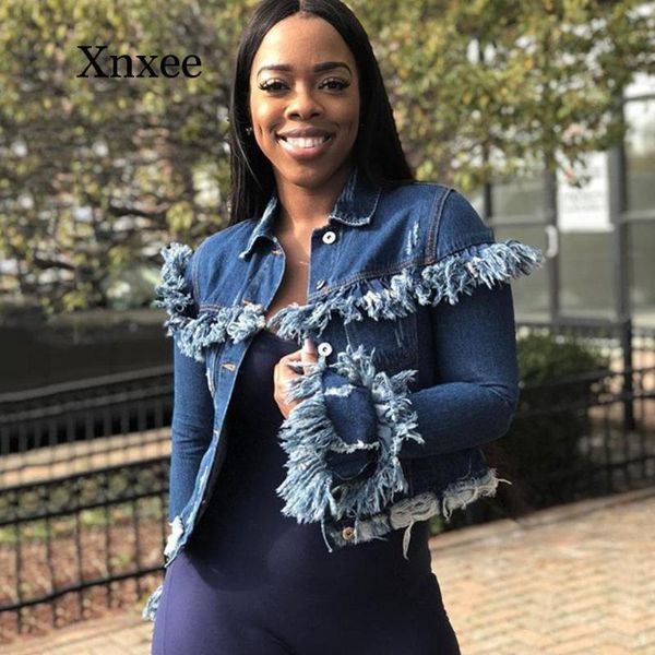 

women's jackets cropped fringe blue jean women spring autumn fashion african ladies casual plus size 2xl outerwear crop denim jacket, Black;brown