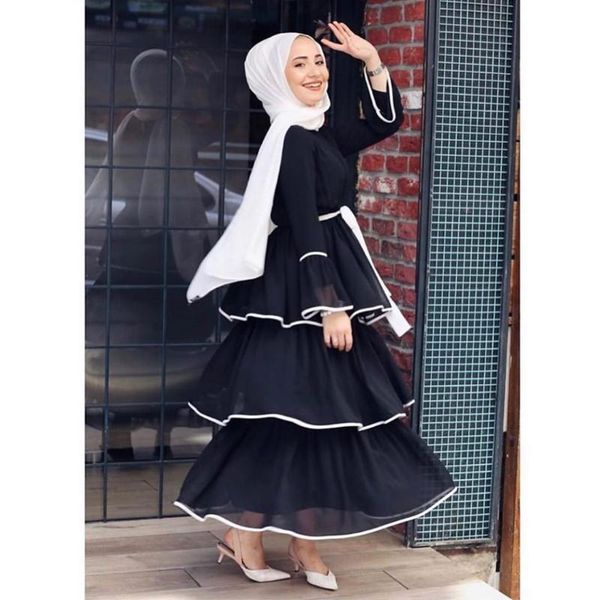 

muslim dress arab women's middle east fashion ramadan robe cake layer dubai abaya tyrkey long donsignet ethnic clothing, Red