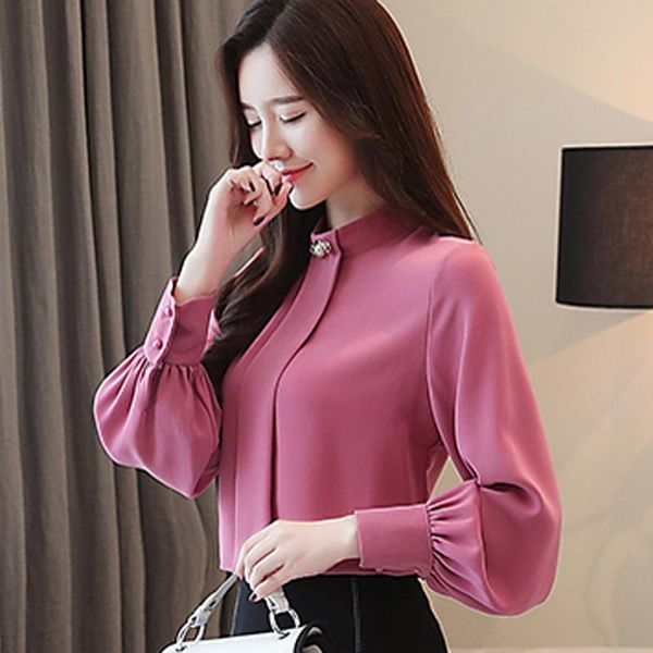 

women's blouses & shirts 2021 fashion , backing small unlined upper garment female long-sleeved chiffon blouse, White