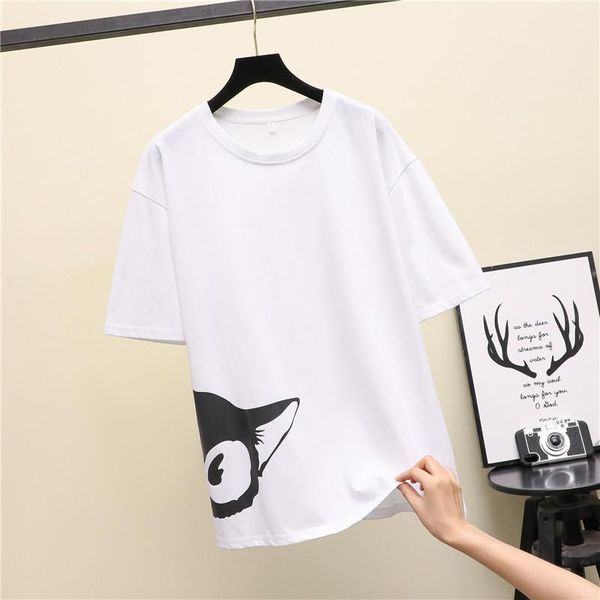 

summer women t-shirt fashion preppy style kitten female tee casual o-neck ladies short sleeve women's, White