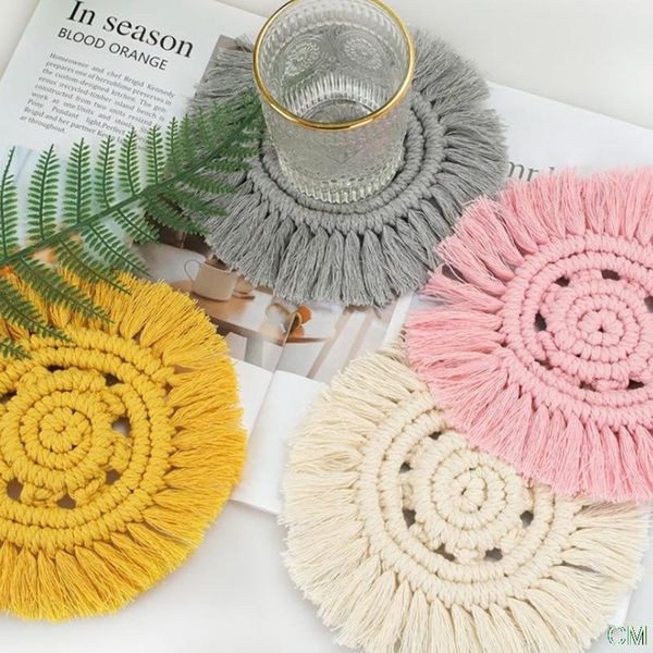 

mats & pads 1pc round cotton braid tassel placemat handmade macrame cup cushion