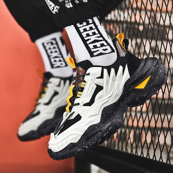 

luxury cool men's fashion sneakers breathable comfortable men casual shoes lace-up outdoor walking shoes platform heighten shoes 222, Black