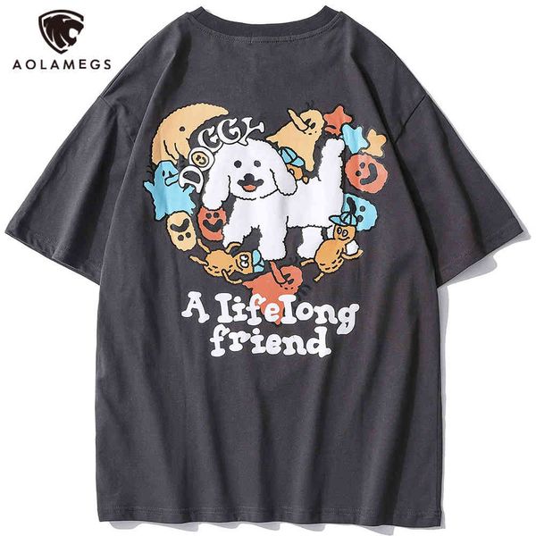 

men's polos aolamegs beautiful male t-shirt from the animated dog prints streetwear couple harajuku fashion college casual style baggy, White;black