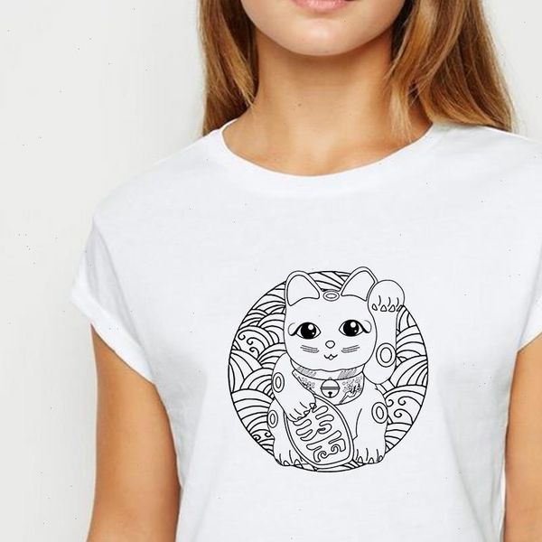 

women t shirts loose plutus cat shirt easy matching spring summer vintage printing design white o collar
