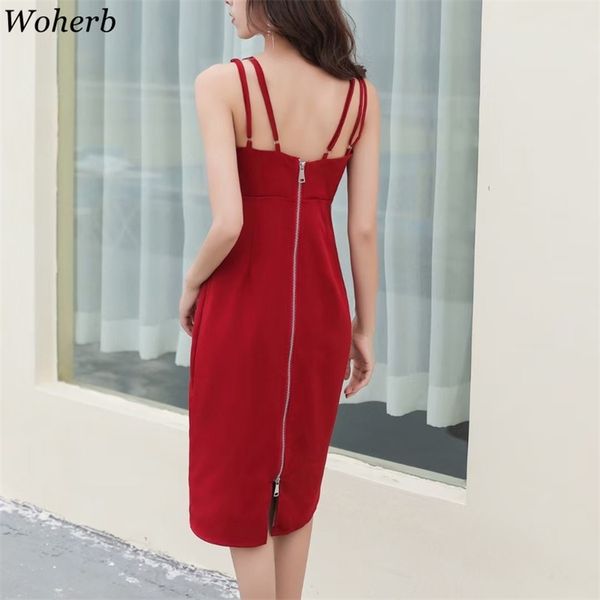 Zipper Dress Women Sexy Spaghetti Strap Summer Party Club Abiti coreano Chic Elegante solido aderente Abiti Vintage 210519