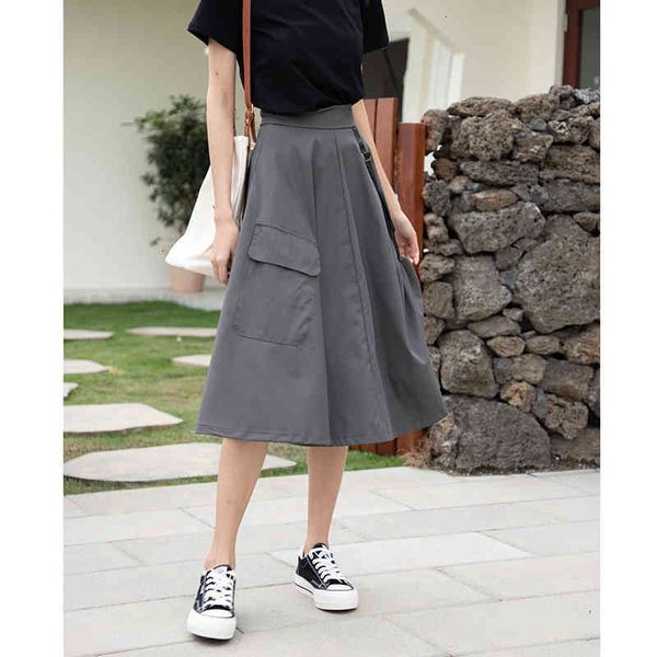 

Skirts Grey High Waist Womens Harajuku a Line Long Midi Summer Streetwear Flare Overall Skirt CDJA, Black