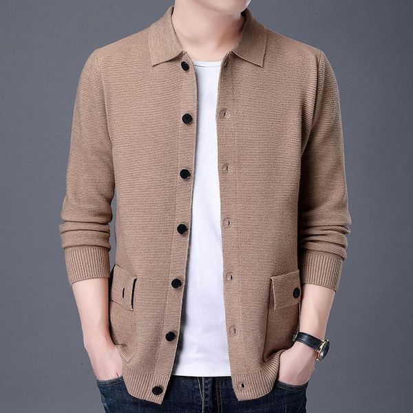 

men's sweaters 2021 age season man pure color cashmere cardigan coat lapels, wear wool knit sweater, White;black