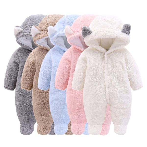 

jumpsuits baby winter warm romper born girls overall flannel boys autumn long sleeve jumpsuit costume 0-24 month infant bear pajamas, Blue