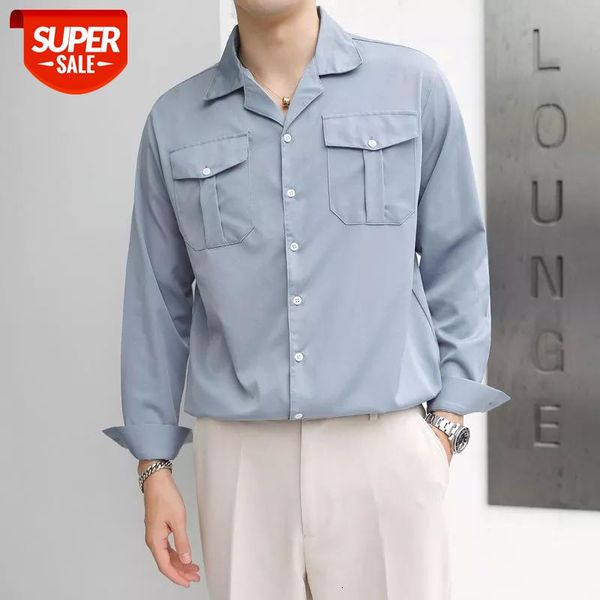 

2020 men's fashion trend long sleeve hawaiian casual shirt loose blue streetwear lapel collar clothes plus size -2xl #ou28, White;black
