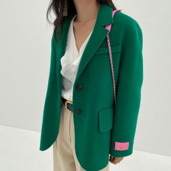 

women's wool & blends women winter green coat elegant woolen overcoat female button up warm clothes outerwear solid color, Black