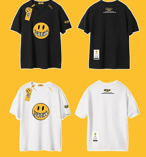 

mens t shirt drew house justin bieber smiley high street short sleeve t-shirt casual fashion male clothing, White;black