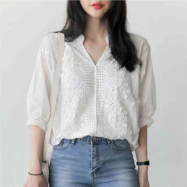 

bethquenoy embroidery blouse white shirts women clothes plus size cotton camisas blusas mujer de moda chemisier femme 210401