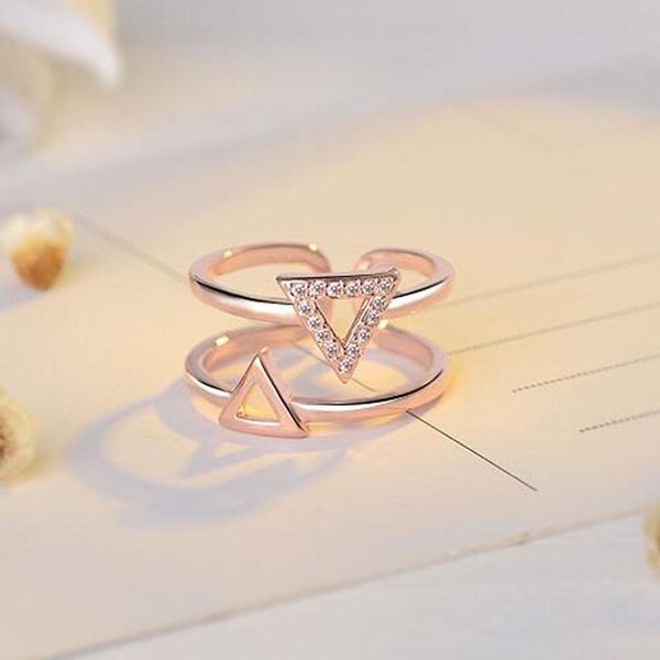 

wedding rings ronerai fashion 925 sterling silver ring exquisite cz double-layer triangle for women finger jewelry valentine's day gift, Slivery;golden