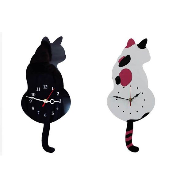 

wall clocks wagging tail cat clock watch acrylic home decor living room quartz needle kids bedroom gift cartoon mute diy